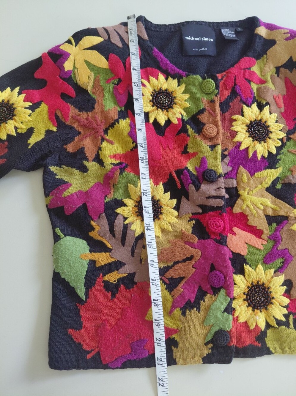 VINTAGE Michael Simon Sunflower Cardigan - Picture 7 of 10